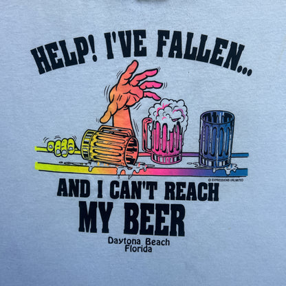 Vintage 80s Help! I've Fallen..... And I Can't Reach My Beer, Daytona Beach, Florida T-shirt
