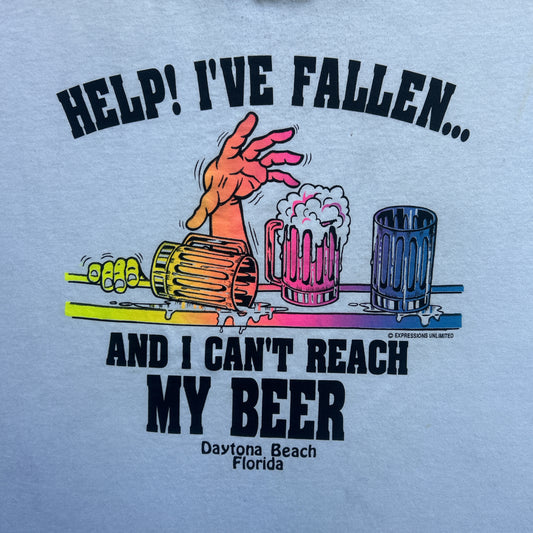 Vintage 80s Help! I've Fallen..... And I Can't Reach My Beer, Daytona Beach, Florida T-shirt