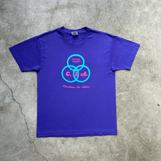 Vintage 90s C.I.A, Christian In Action, Official Member, He Died 4 U!, R U Living For Him? T-shirt