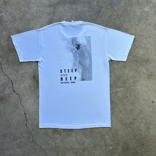 Vintage 2000s Extreme Winter Sports Skiing, Steep And Deep, Sun Valley, Idaho, USA T-shirt