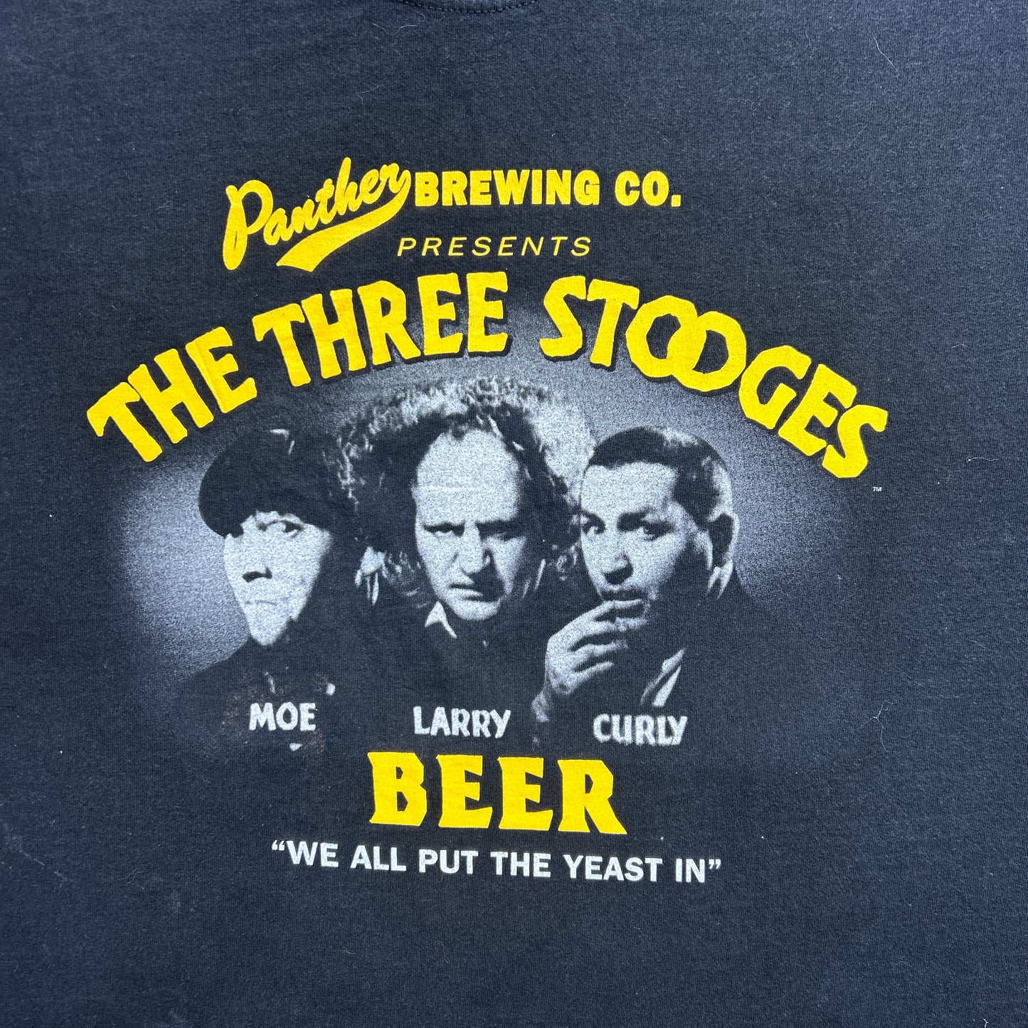 Vintage 90s Panther Beer Brewing Co. Presents, The Three Stooges Beer "We All Put The Yeast In" 1998 T-shirt