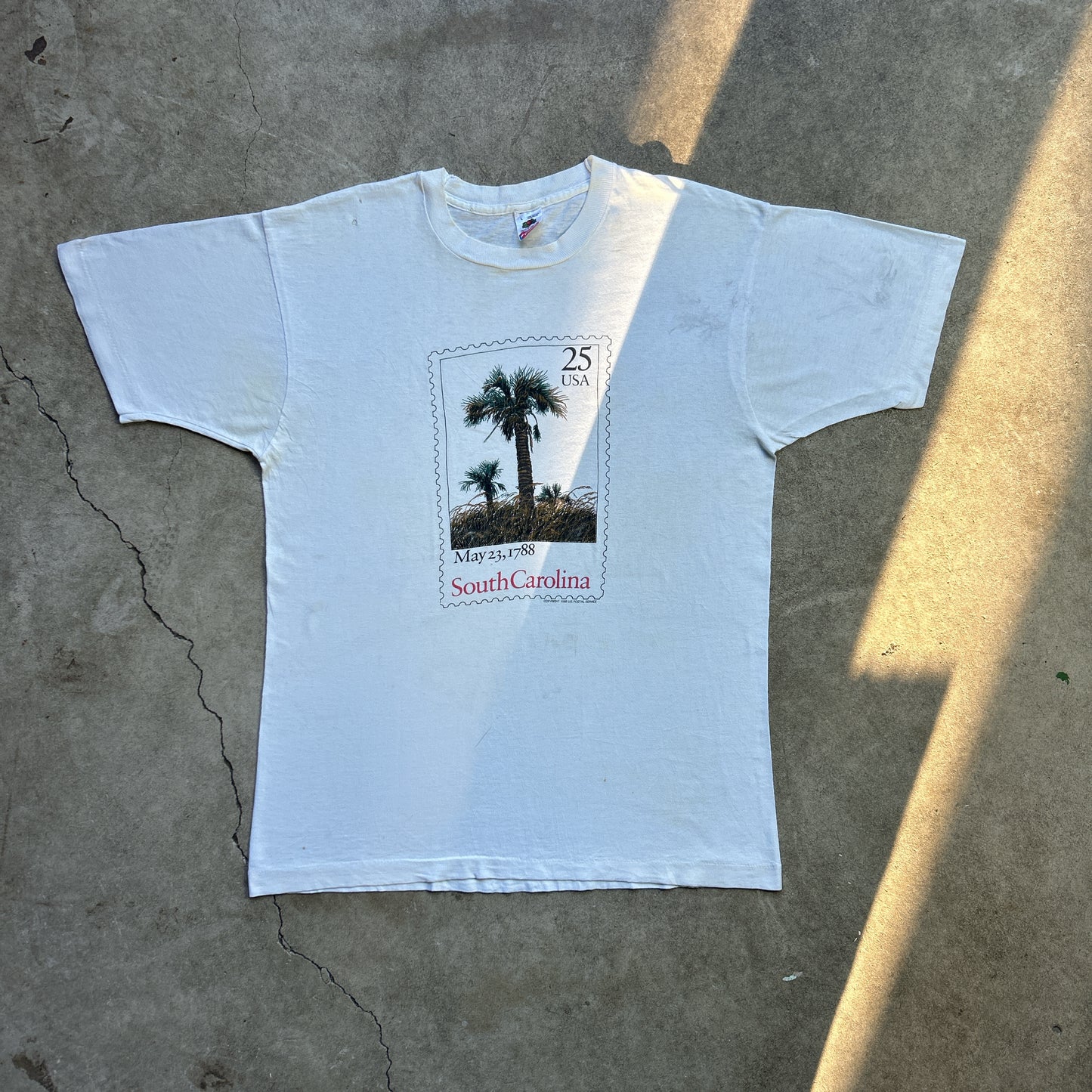 Vintage 80s Stamp South Carolina, May 23, 1788 USA America Postal Service T-shirt