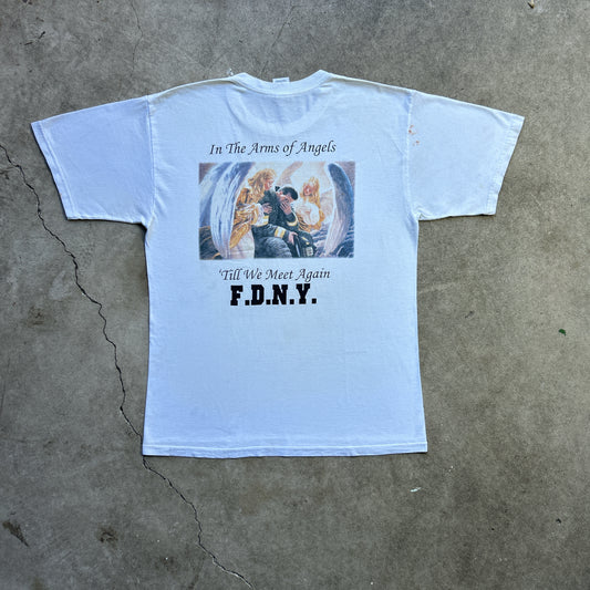 Vintage 2000s F.D.N.Y New York USA “In the arms of angles, ‘till we meet again’” T-shirt