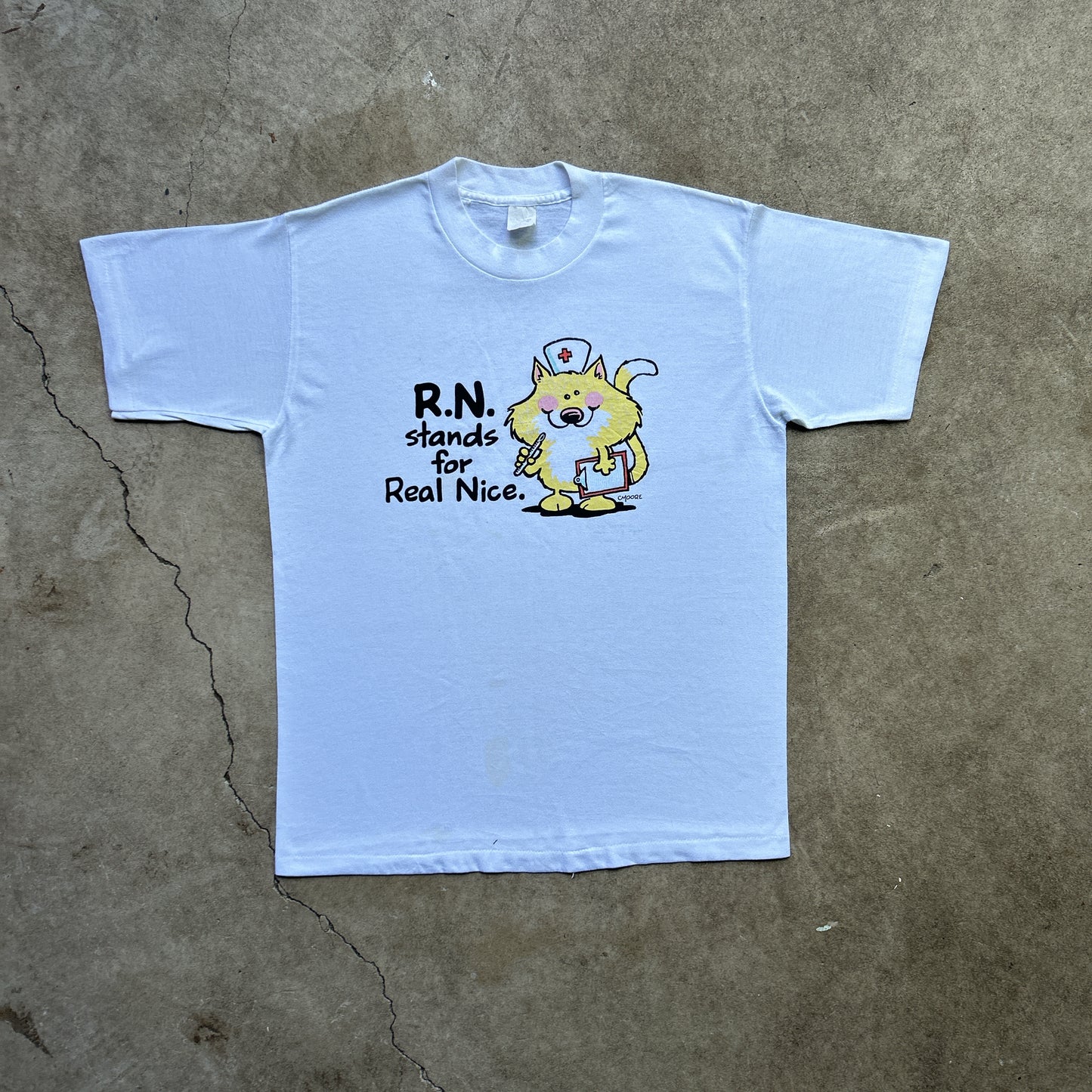 Vintage 90s Registered Nurse, R.N Stands For Real Nice Cartoon Cat T-shirt