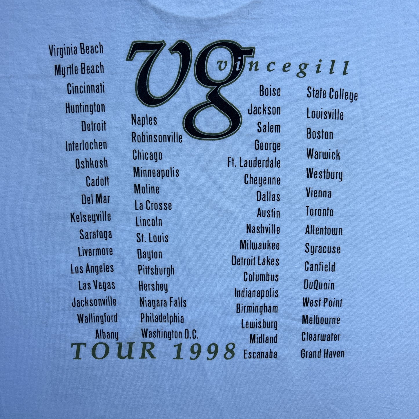 Vintage 90s Vince Gill 1998 USA Music Tour T-Shirt