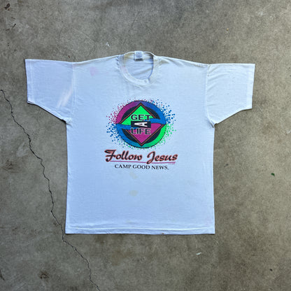 Vintage 90s "Get A Life" Follow Jesus, Camp Good News T-shirt