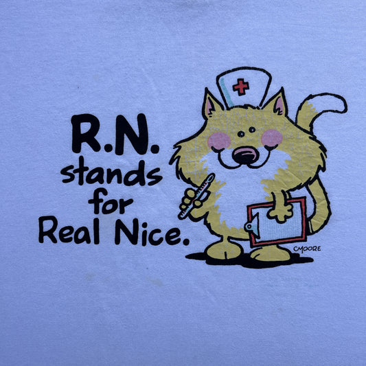 Vintage 90s Registered Nurse, R.N Stands For Real Nice Cartoon Cat T-shirt