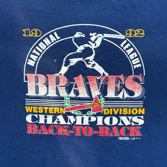 Vintage 90s MLB Braves Western Division Championships Back To Back 1992 T-shirt